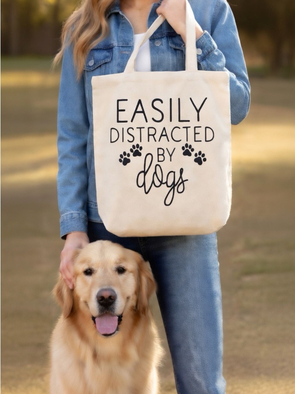 "Easily Distracted By Dogs" Canvas Tote Bag - NWT - Picture 3 of 3